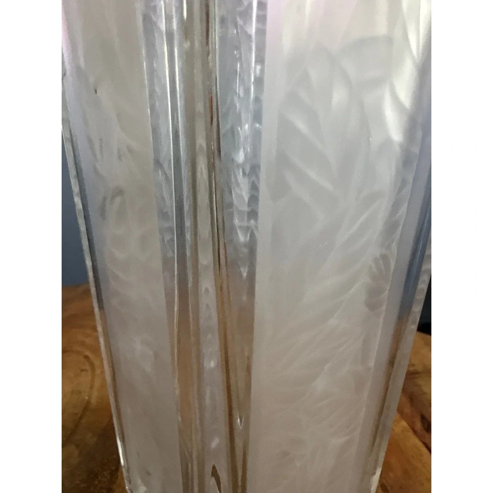 Mikasa Frosted Art Glass Square Vase Embossed Leaf Pattern Clear Corners